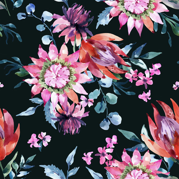 Black Floral Pattern Wallpaper